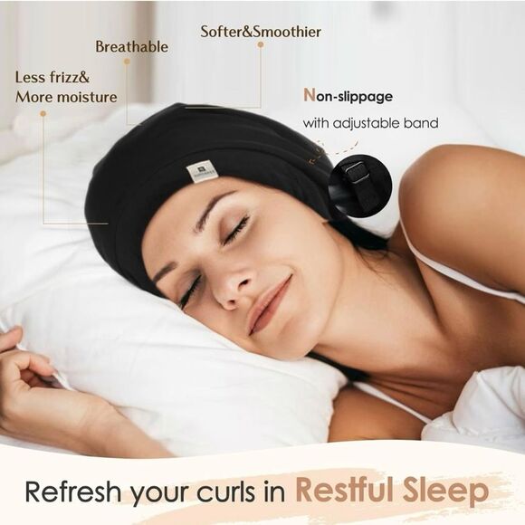 🤯5/$20🤯 Slouchy Beanie Hat Satin Lined Sleep Cap Satin Bonnet In Black - Picture 3 of 6